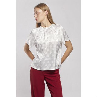 ESPADA เสื้อเบลาส์ผ้าแจ็คการ์ดแต่งย่น ผู้หญิง สีออฟไวท์ | Polka Dot Jacquard Raglan Blouse | 04736