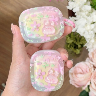 เคสหูฟัง แบบนิ่ม ลายดอกไม้ กระต่าย ผีเสื้อ สําหรับ AirPods 3 Pro 2 Air Pods 1 2 Pro