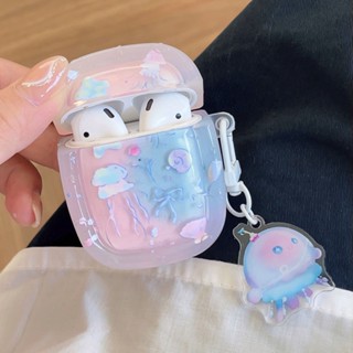 เคสป้องกันหูฟัง แบบนิ่ม ลายดอกไม้ แมงกะพรุนน่ารัก สําหรับ AirPods 3 Pro 2 1 2 Pro