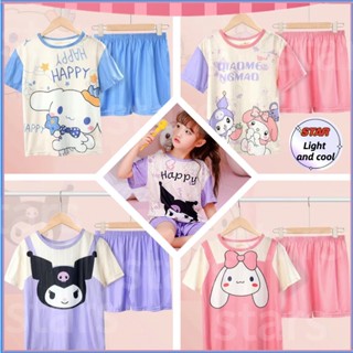 ชุดนอน เสื้อแขนสั้น กางเกงขาสั้น แบบบาง ระบายอากาศได้ดี ลาย Cinnamoroll แฟชั่นฤดูร้อน สําหรับเด็กผู้หญิง