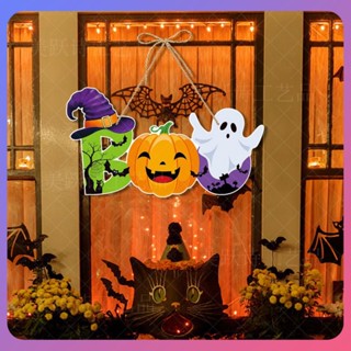 ☛ ป้ายแขวนประตูฮาโลวีน Ghost Pumpkin Witch Hat Door Sign Pendant Halloween Pumpkin Bat Door Hanger srlive