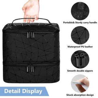MILD Nail Organizer,พร้อมที่จับ PU ไนลอนกระเป๋าเล็บ, Professional Double Layer กระเป๋าถือ 30 กริดเครื่องสําอางค์กระเป๋าเล็บเจล