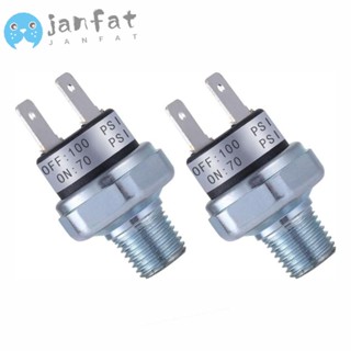 Janfat สวิตช์ควบคุมความดันอากาศ 1/4 นิ้ว -18 NPT 24V 12V ทนทาน 70-100 PSI สีเงิน 2 ชิ้น