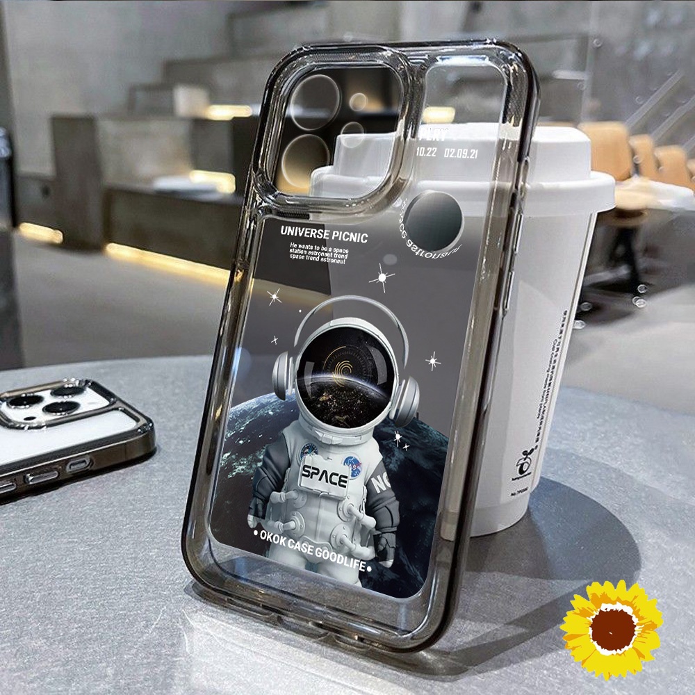 Space Clear นักบินอวกาศซิลิโคนเคสโทรศัพท์สำหรับ IPhone 11 12 13 14 Pro 15 Max 7 8 Plus XS Max XS SE 2020 ฝาครอบกันกระแทก