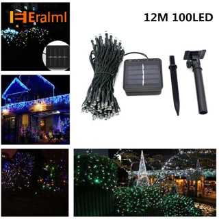 Eralml สายไฟหิ่งห้อย Led 100 ดวง พลังงานแสงอาทิตย์ ยาว 12 ม. สําหรับตกแต่งต้นคริสต์มาส งานแต่งงาน กลางแจ้ง