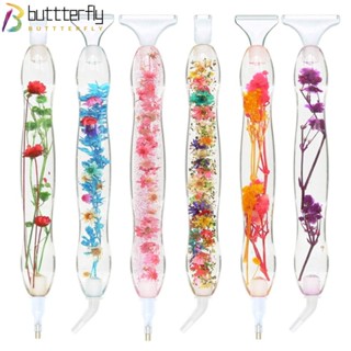 Buttterfly ปากกาปักครอสสติตช์คริสตัลเรซิ่น รูปดอกไม้ ประดับกลิตเตอร์ DIY