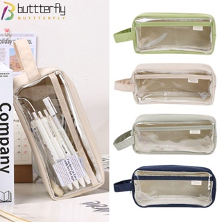 Buttterfly กระเป๋าดินสอ เครื่องเขียน ความจุขนาดใหญ่ สีโปร่งใส สําหรับโรงเรียน