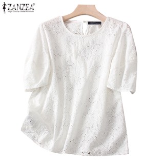 Zanzea เสื้อคอกลม แขนสั้น ปักลาย แขน 3/4 สําหรับผู้หญิง