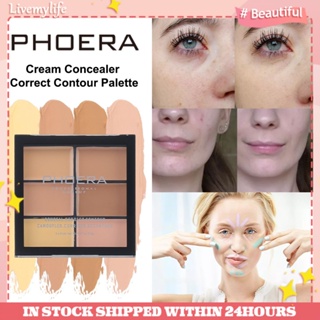 Phoera พาเลตต์คอนซีลเลอร์ รองพื้น เนื้อครีม ปกปิดสูง กันน้ํา ติดทนนาน สําหรับผู้หญิง 6 สี ต่อชุด