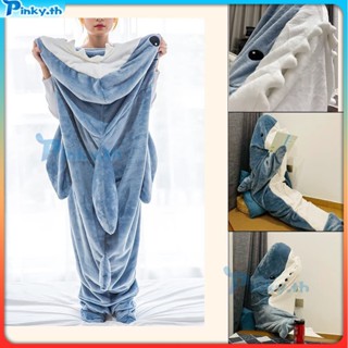 ถุงนอนฉลามการ์ตูน Shark Blanket Ultra Soft Flannel Hoodie Sleeping Bag ชุดนอน One Piece แบบหลวมสำหรับผู้ใหญ่ที่บ้าน ผ้าห่มฉลามสวมใส่ได้(pinky.th)