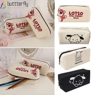 Buttterfly กระเป๋าดินสอ ผ้าแคนวาส ลายหมีสตรอเบอร์รี่น่ารัก มีซิป สําหรับนักเรียน