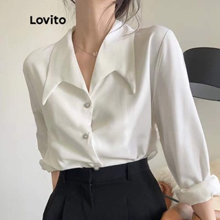 Lovito เสื้อเบลาส์ลําลอง แต่งกระดุม สําหรับผู้หญิง LNA10163 (สีขาว)