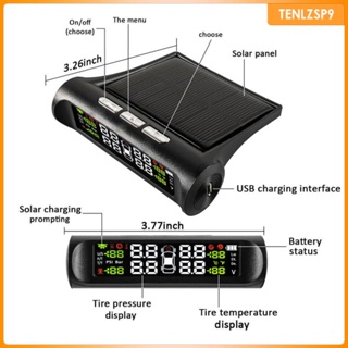 [tenlzsp9] เครื่องวัดความดันลมยางรถยนต์ พลังงานแสงอาทิตย์ พร้อมเซนเซอร์ภายนอก 4 ชิ้น