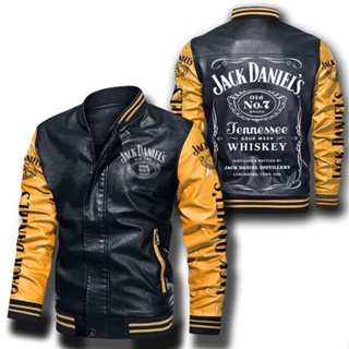 JACK LOGO jacket racing long-sleeved plus velvet warm stitching color PU leather baseball uniform windproof jacket