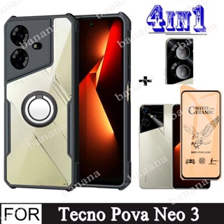 Tecno Pova Neo 3 เคสโทรศัพท์ กันกระแทก สําหรับ Tecno Pova 5 4 Pro 3 Neo 2 Spark Go 2023 10 7 Pro 10C 8C 7T เลนส์กล้อง กระจกนิรภัย เซรามิก และแหวนขาตั้ง