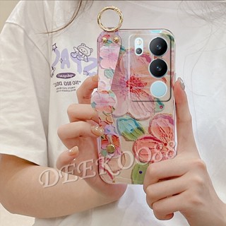 ใหม่ เคสโทรศัพท์มือถือ ซิลิโคนนิ่ม ลายดอกไม้ ประดับเพชร พร้อมสายคล้องข้อมือ หรูหรา สําหรับ VIVO V29 Y27 Y36 Y78 Y02T Y02A 5G 4G 2023 V29 VIVO Y27 VIVO Y36