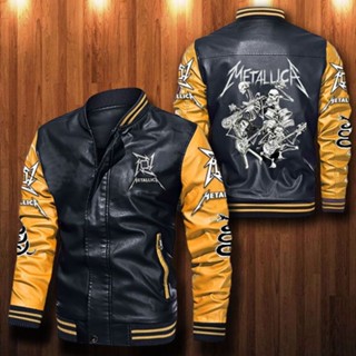 metallica band custom jacket long-sleeved plus velvet warm stitching color PU leather baseball uniform windproof jacket