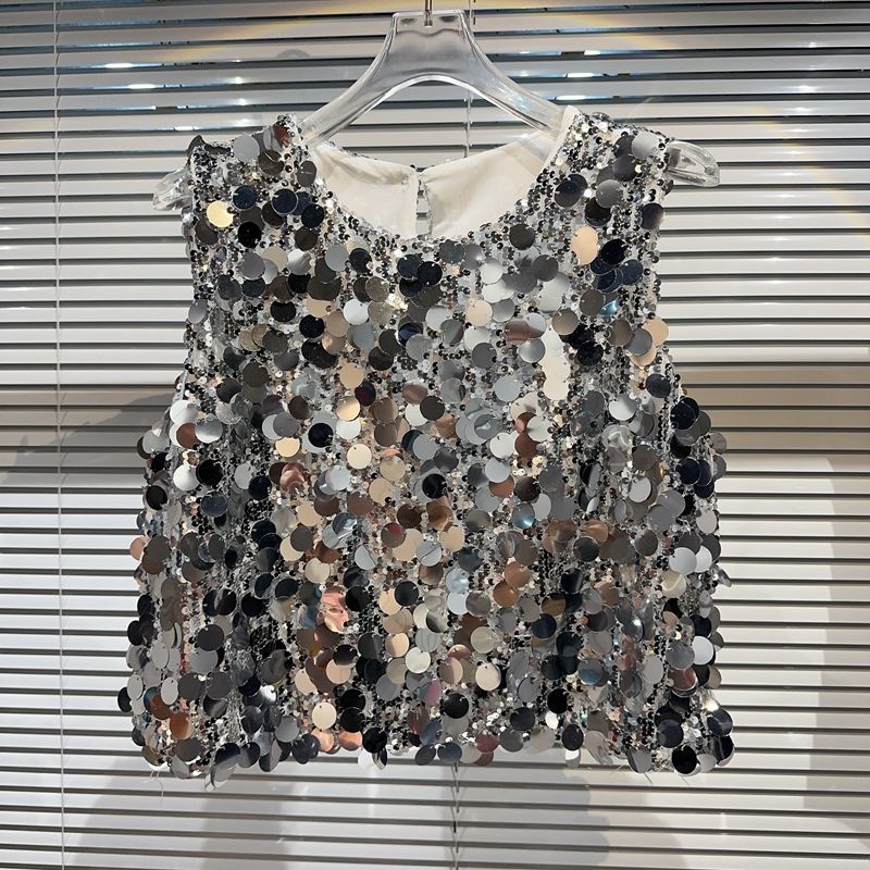 เสื้อยืด ทรงหลวม ขนาดใหญ่ ประดับเลื่อม สไตล์ยุโรป และอเมริกา แฟชั่นฤดูร้อน 2023
