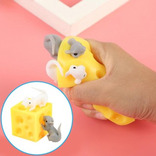 【shuanghong666】Funny Mouse And Cheese Block Squeeze Anti-stress Toy Hide And Seek Squishable Figures Stress Relief Fidget Toys For Kids Adult