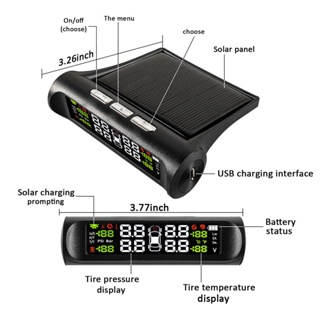 [lzdjhyke2yi] เครื่องวัดความดันลมยางรถยนต์ พลังงานแสงอาทิตย์ พร้อมเซนเซอร์ภายนอก 4 ชิ้น