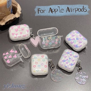 เคสหูฟัง TPU นิ่ม แบบใส กันหาย พิมพ์ลายหัวใจน่ารัก สีชมพู สีม่วง สําหรับ Airpods Pro 2 3 1