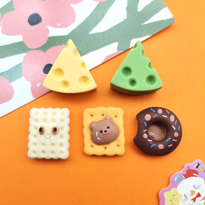 Diy diy อุปกรณ์เรซินการ์ตูน Candy ของเล่นบิสกิตชีสโดนัทเคสโทรศัพท์ Headdress Hairpin Hole รองเท้าถ้วยน้ําสติกเกอร์