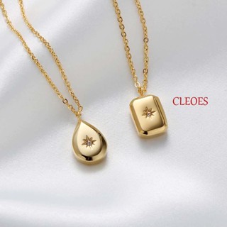 Cleoes สร้อยคอโชคเกอร์ โลหะ จี้เพชร พลอยเทียม ทรงสี่เหลี่ยมผืนผ้า สไตล์มินิมอล