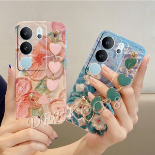  เคสโทรศัพท์มือถือ TPU แบบนิ่ม ลายภาพวาดสีน้ํามัน รูปหัวใจ และดอกไม้ สําหรับ VIVO V29 Y27 Y36 Y78 Y02T Y02A 5G 4G VIVOV29 VIVOY27 VIVOY36 2023