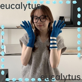 Eucalytus1 ถุงมือถักนิตติ้ง แบบหนา กันลม ลายทาง ให้ความอบอุ่น แฟชั่นสําหรับผู้ชาย และผู้หญิง