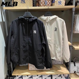 เสื้อแจ็กเก็ต มีฮู้ด ปักลายโลโก้ MLB NY 100% สําหรับผู้ชาย และผู้หญิง