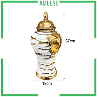 [Amleso] โหลเซรามิค เคลือบขิง ลายดอกไม้ สําหรับตกแต่งโต๊ะทํางาน