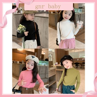 🍎GNR BABY🍊3-12y เด็ก เวอร์ชั่นเกาหลี ของเสื้อ ปกกลาง บอททอม เด็กผู้หญิง ภายใน สีพื้น ครึ่งคอ สูง บอททอม เสื้อ กลาง และใหญ่ เด็กร้อย เสื้อ