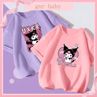 🍎GNR BABY🍊เสื้อยืดแขนสั้น ผ้าฝ้าย ระบายอากาศได้ดี ลายการ์ตูนอนิเมะ kulomi สีแคนดี้ สําหรับเด็กผู้หญิง อายุ 3-12 ปี