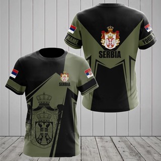 Serbia เสื้อยืดคอกลม แขนสั้น พิมพ์ลายธง 3D แฟชั่นฤดูร้อน สําหรับเด็กผู้ชาย และเด็กผู้หญิง