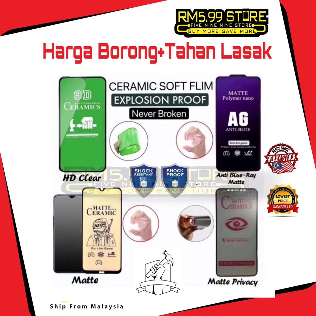 IQOO Z7 Z7x Nubia Neo 2 Z9 Z9x Z8 Z8x Focus Pro 3 GT 10 Z10 Tahan Lasak เซรามิค Matte Blueray ความเป