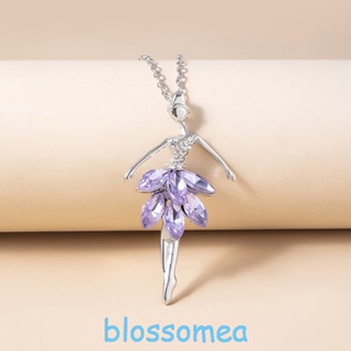 Blossomea สร้อยคอโซ่ จี้คริสตัล สีม่วง เต้นบัลเล่ต์ บัลเล่ต์ เครื่องประดับแฟชั่น สําหรับผู้หญิง