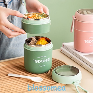 Blossomea กล่องอาหารกลางวัน มีฉนวนกันความร้อน สองชั้น พร้อมช้อนซีเรียล