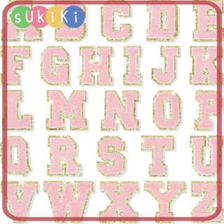 Sukiki แผ่นแพทช์กลิตเตอร์ ลายตัวอักษร Chenille สีชมพู 6 ซม. สําหรับติดตกแต่งกระเป๋าสตางค์