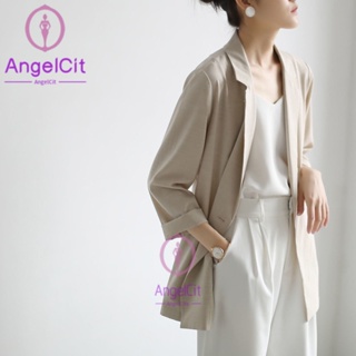 Angelcity※ เสื้อสูทเบลเซอร์ลําลอง ผ้าลินิน ทรงหลวม ระดับไฮเอนด์