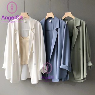 Angelcity※ เสื้อแจ็กเก็ต เสื้อคลุมกันแดด ผ้าเดรป ลําลอง ขนาดใหญ่ สไตล์อังกฤษ สําหรับผู้หญิง