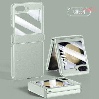 สําหรับ Samsung Galaxy Z Flip5 ป้องกันเลนส์ หนังหรูหรา HD เมมเบรน เคสรวม บานพับ ป้องกัน เคสโทรศัพท์ กันกระแทก