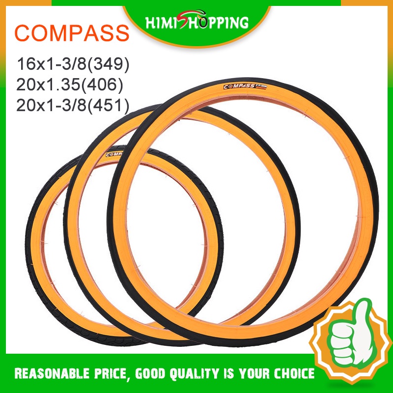 Compass ยางนอกจักรยาน 20 นิ้ว 20x1.35(406)20x1-3/8(451) ขอบสีเหลือง 349 16x1-3/8 1 ชิ้น