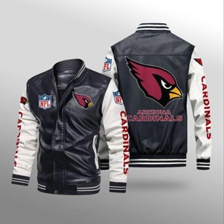 NFL Cardinals football team custom jacket long sleeve plus fleece warm stitching color PU leather baseball uniform windproof jacket