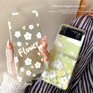 เคสโทรศัพท์แข็ง แบบใส ลายดอกไม้ สีขาว สําหรับ Samsung Galaxy Z Flip 3 4 5 Z Flip5 Flip3 Flip4