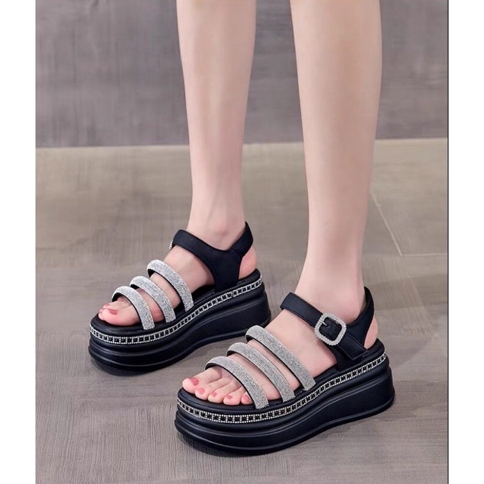 พร้อมส่งจากไทย NEW รุ่น TX483 รองเท้าแตะแฟชั่น รองเท้าส้นตึก แบบเปิดเท้า สูง5cm  ใส่แล้วสวย Size 35-39