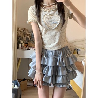 เสื้อยืดแขนสั้น กระโปรงสั้น ลายดอกไม้ สีฟ้า สําหรับผู้หญิง