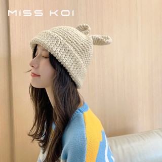 Misskoi [พร้อมส่ง] หมวกถัก ผ้าขนสัตว์ หูกระต่าย สไตล์เกาหลี แฟชั่นฤดูใบไม้ร่วง ฤดูหนาว สําหรับผู้หญิง