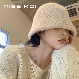 Misskoi [พร้อมส่ง] หมวกบักเก็ต ผ้าขนแกะขนแกะ ขนาดเล็ก แฟชั่นฤดูใบไม้ร่วง ฤดูหนาว สําหรับผู้หญิง