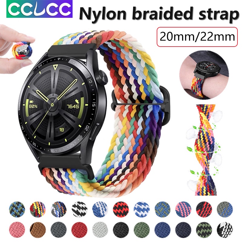Cclcc สายนาฬิกาข้อมือไนล่อนถัก 20 มม. 22 มม. ปรับได้ สําหรับ Samsung Galaxy Watch 6 5 4 classic Gear HUAWEI Honor Watch GT Huami