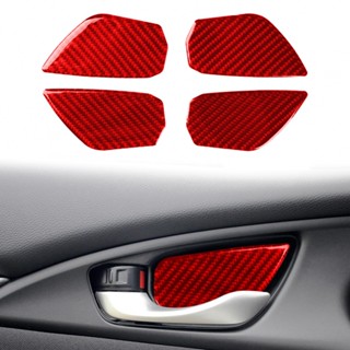 [SIP-ISHOWMAL-TH]4 Pcs Red-Carbon-Fiber Door Handle Bowl Cover Trim For Honda For Civic 10th-New In 9-